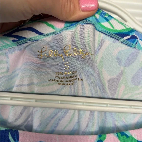 Lilly Pulitzer Sophie Floral Blue and Green Boat Neck, 3/4 length Sleeve, Small - Picture 4 of 4